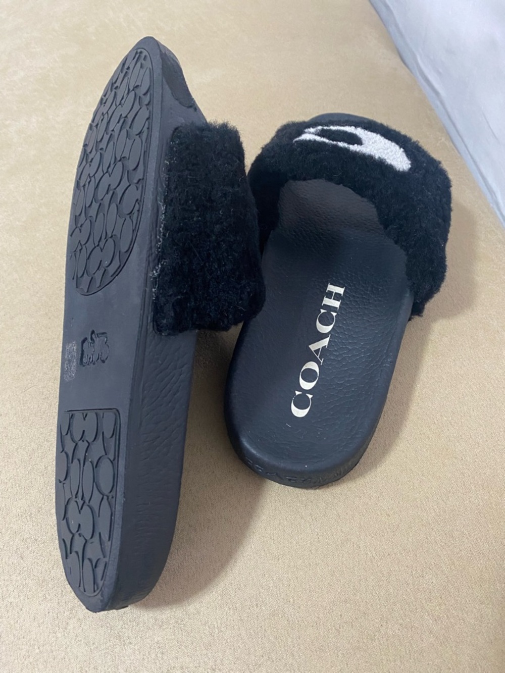Coach Black Slide Sandals with White Logo Detail - Picture 7 of 12